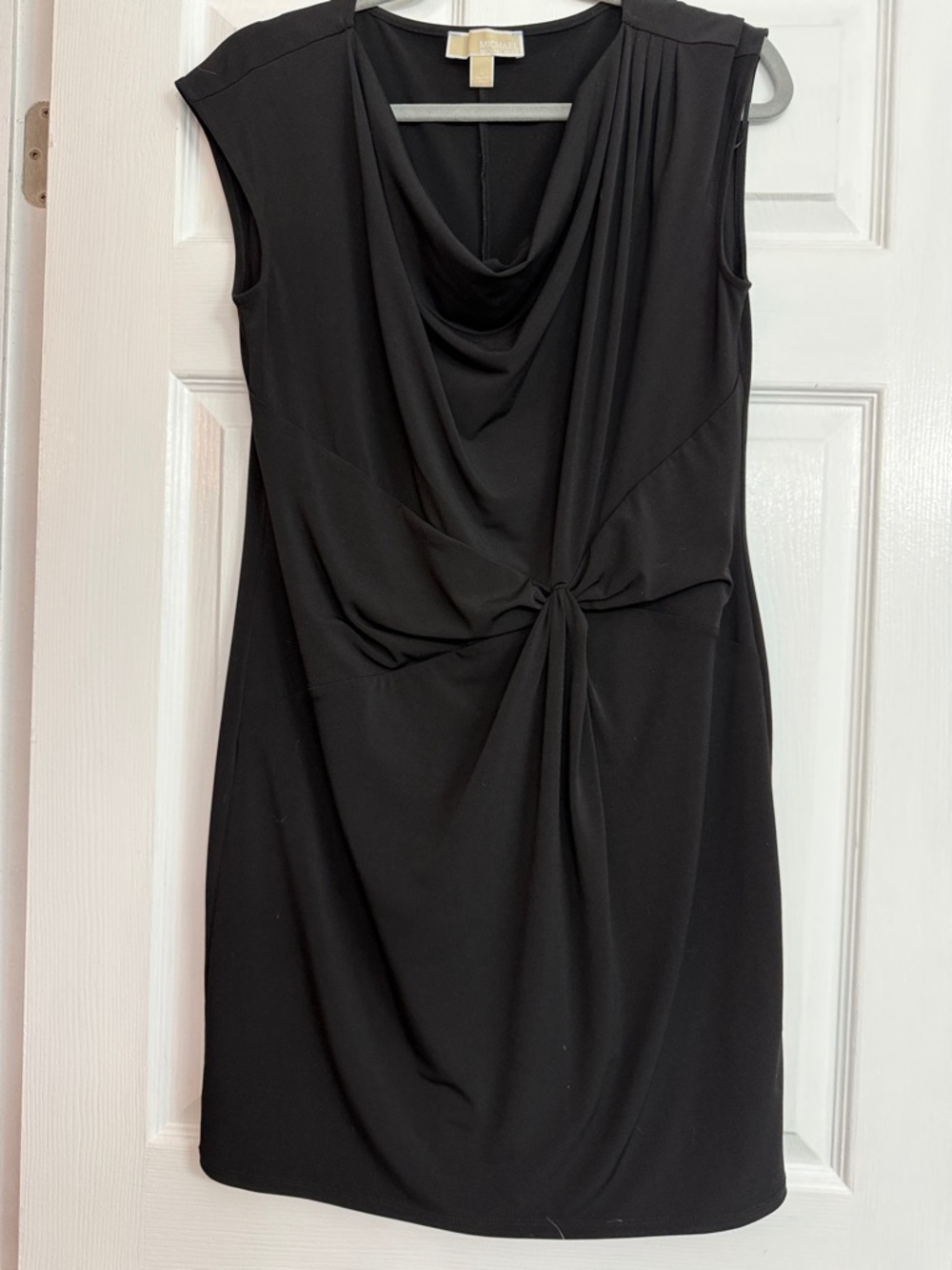 Michael Kors Black Sleeveless Cowl Neck Knot-Front Mini Dress